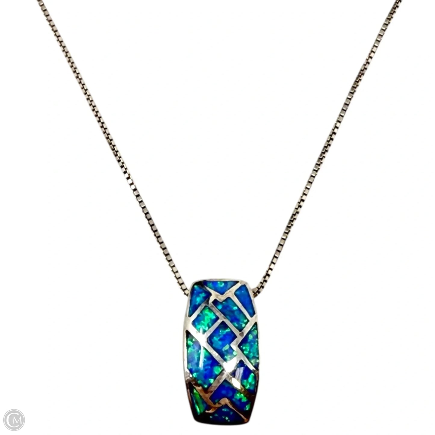 Sterling Silver & Fire Opal Inlay Pendant Necklace By Unbranded