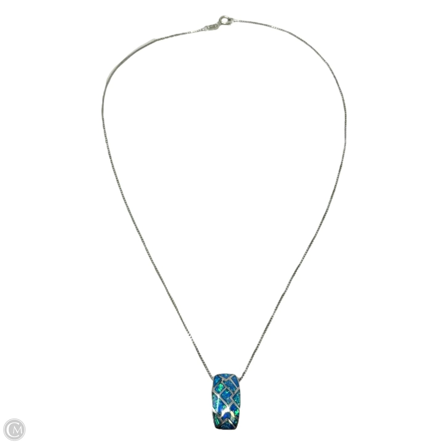 Sterling Silver & Fire Opal Inlay Pendant Necklace By Unbranded