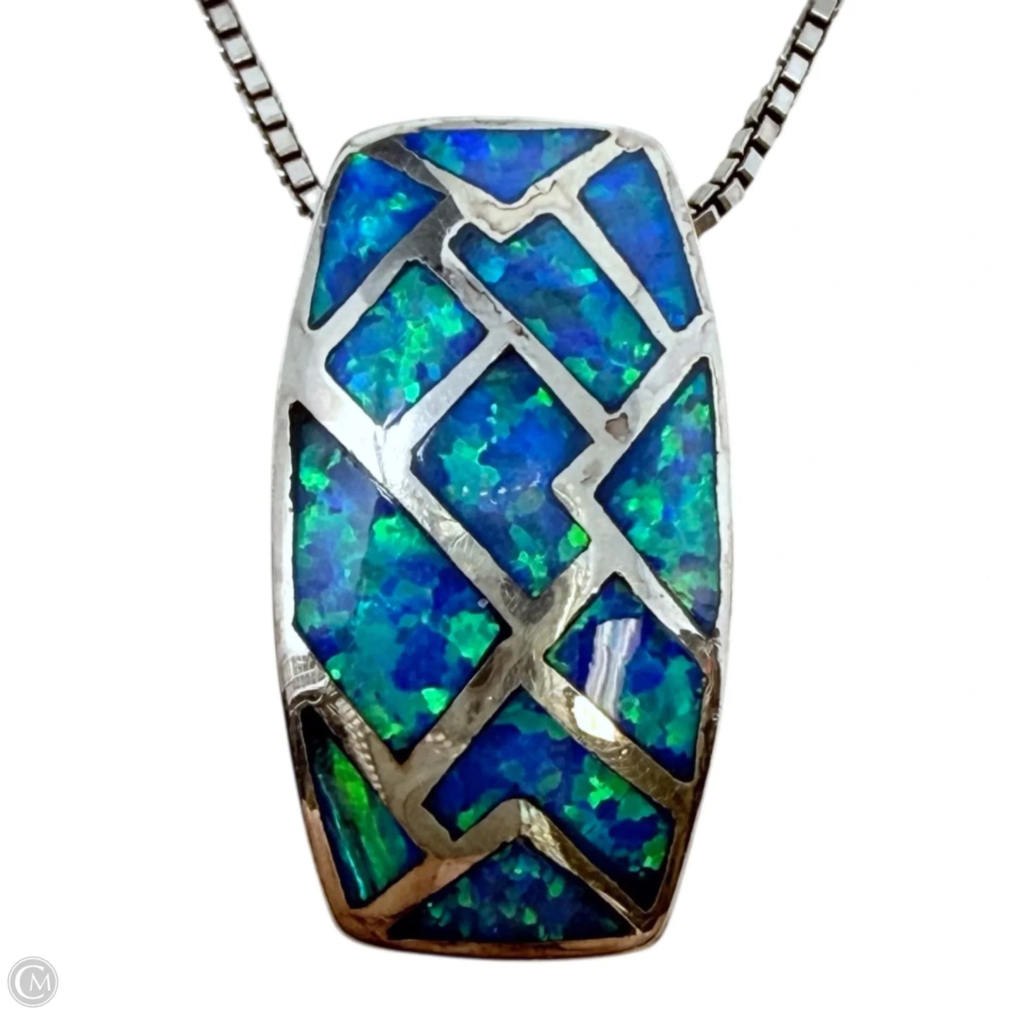 Sterling Silver & Fire Opal Inlay Pendant Necklace By Unbranded