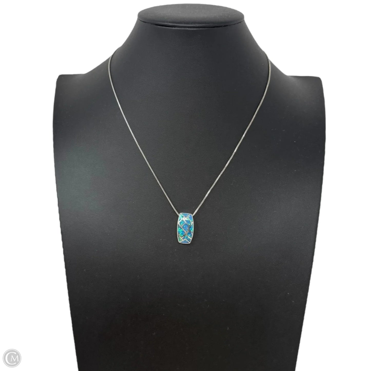 Sterling Silver & Fire Opal Inlay Pendant Necklace By Unbranded