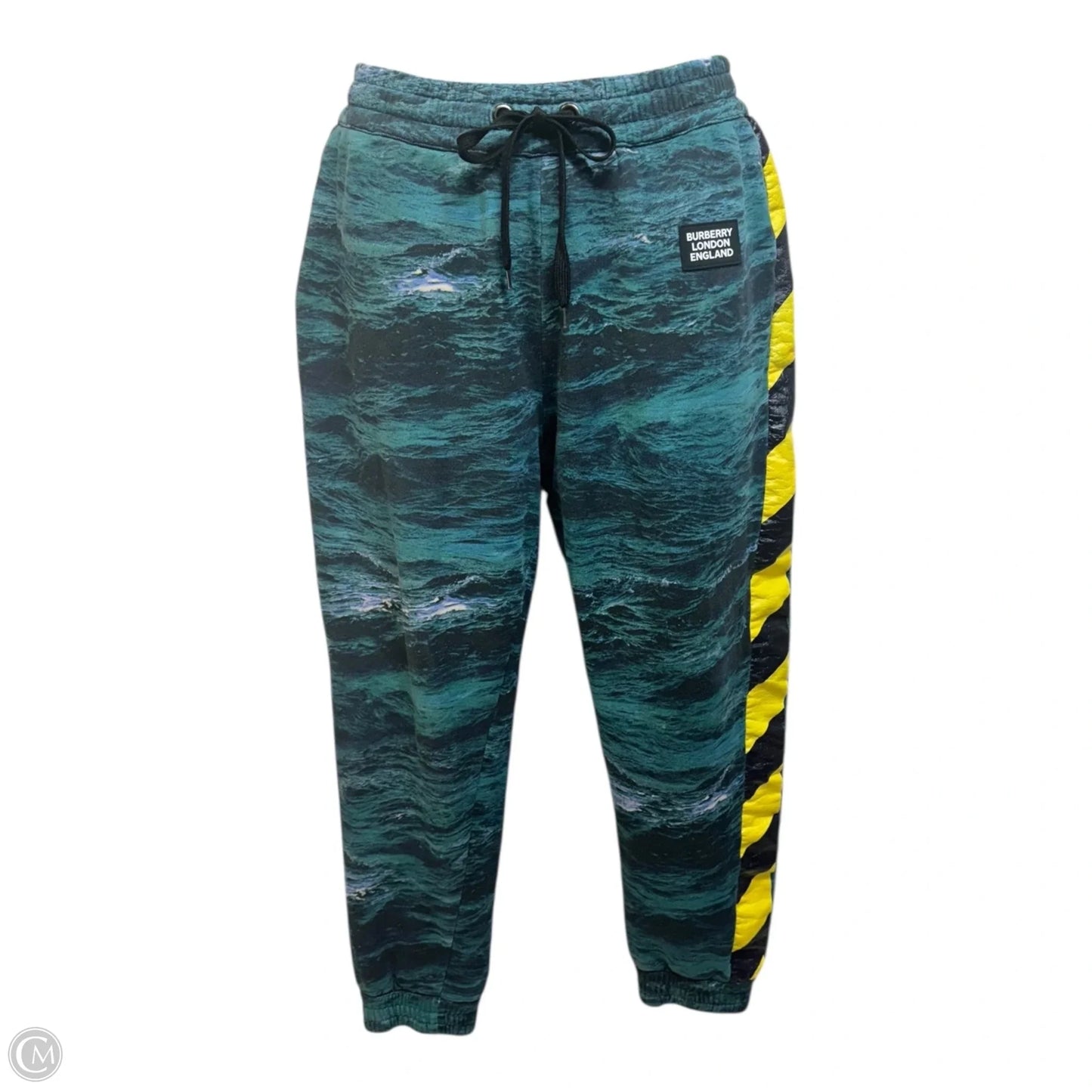 Tape Detail Sea Print Track Pants Luxury Designer By Burberry In Deep Teal, Size: M