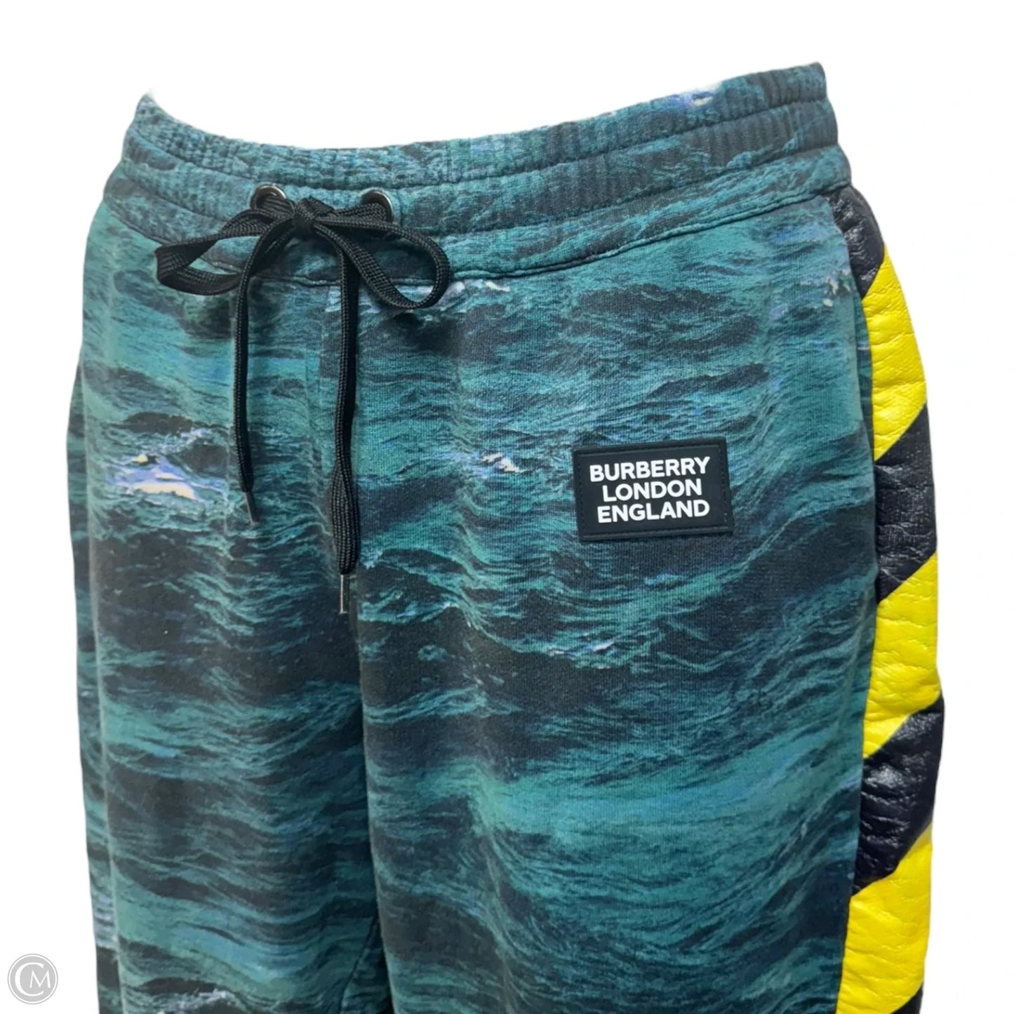 Tape Detail Sea Print Track Pants Luxury Designer By Burberry In Deep Teal, Size: M