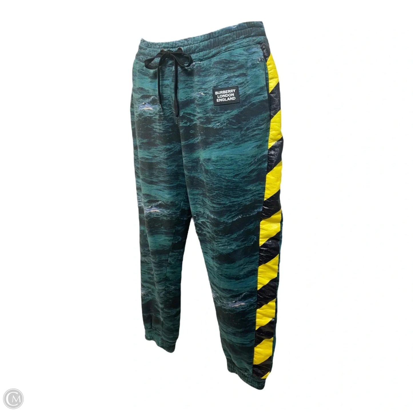 Tape Detail Sea Print Track Pants Luxury Designer By Burberry In Deep Teal, Size: M