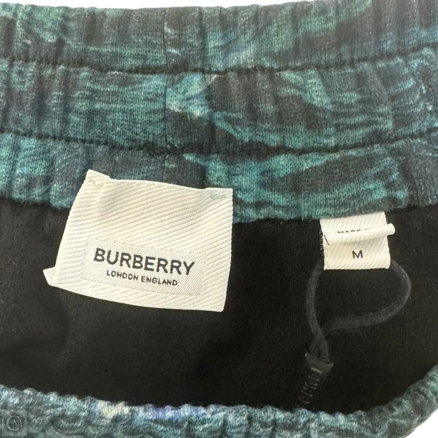 Tape Detail Sea Print Track Pants Luxury Designer By Burberry In Deep Teal, Size: M
