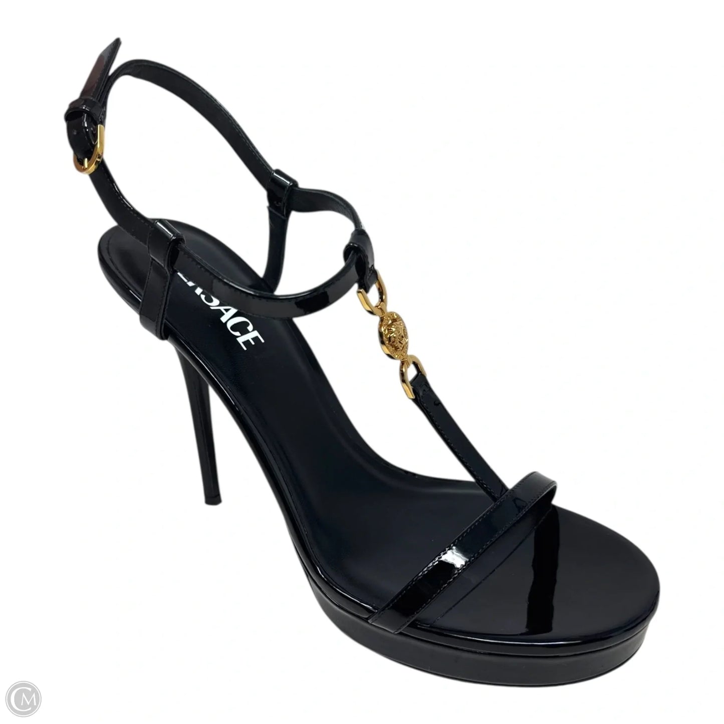 Medusa ‘95 Patent Strappy Stiletto Heels 115mm Shoes Luxury Designer By Versace In Black, Size: 11 (IT 41)