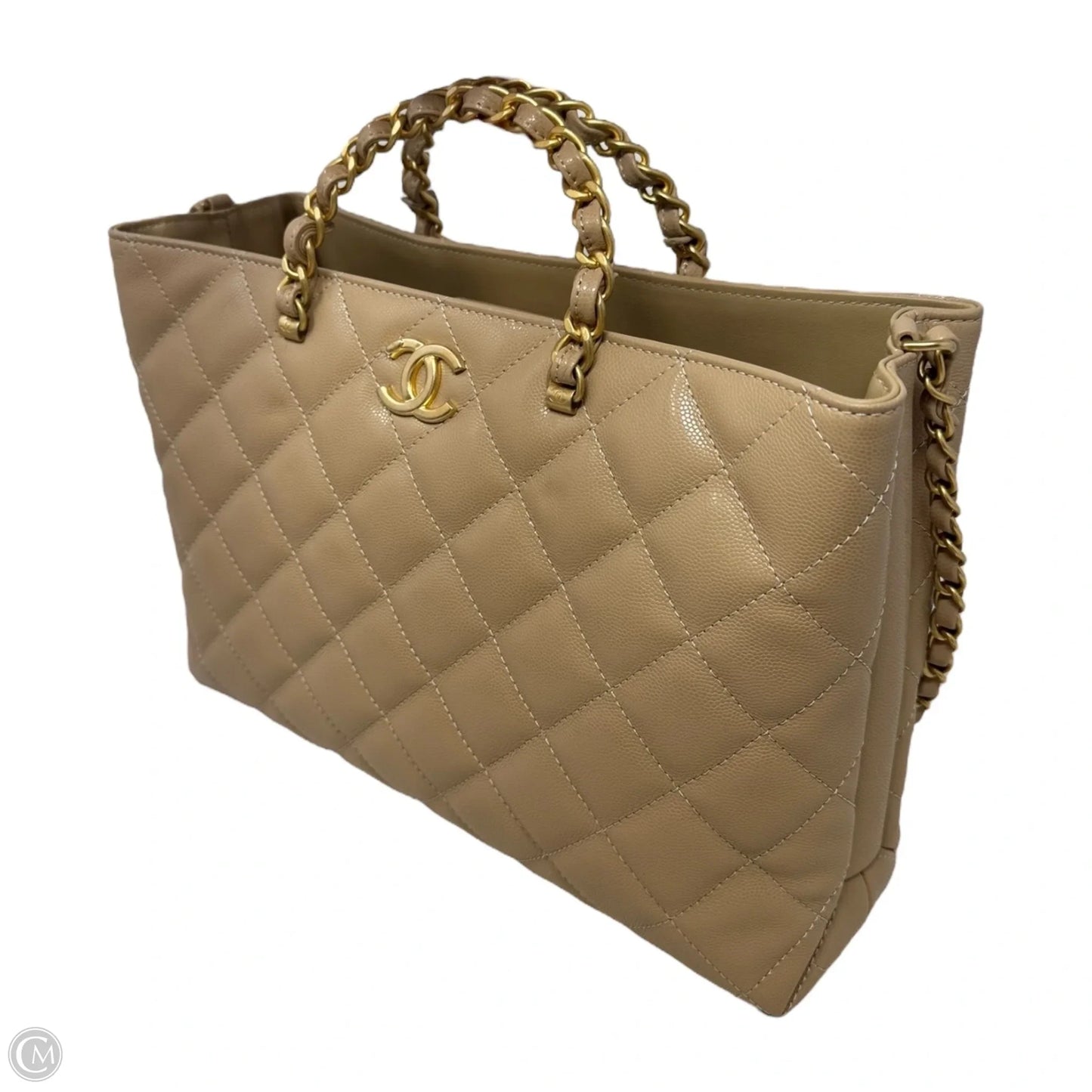RARE 24S Coco Shiny Caviar Quilted Chain Top Handle Shopping Bag Luxury Designer By Chanel, Size: Medium