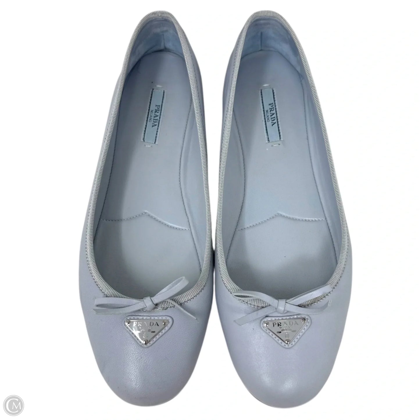 Nappa Lambskin Leather Bow Ballerina Flats Luxury Designer By Prada In Cornflower (Fiordaliso), Size: US 9/IT 39