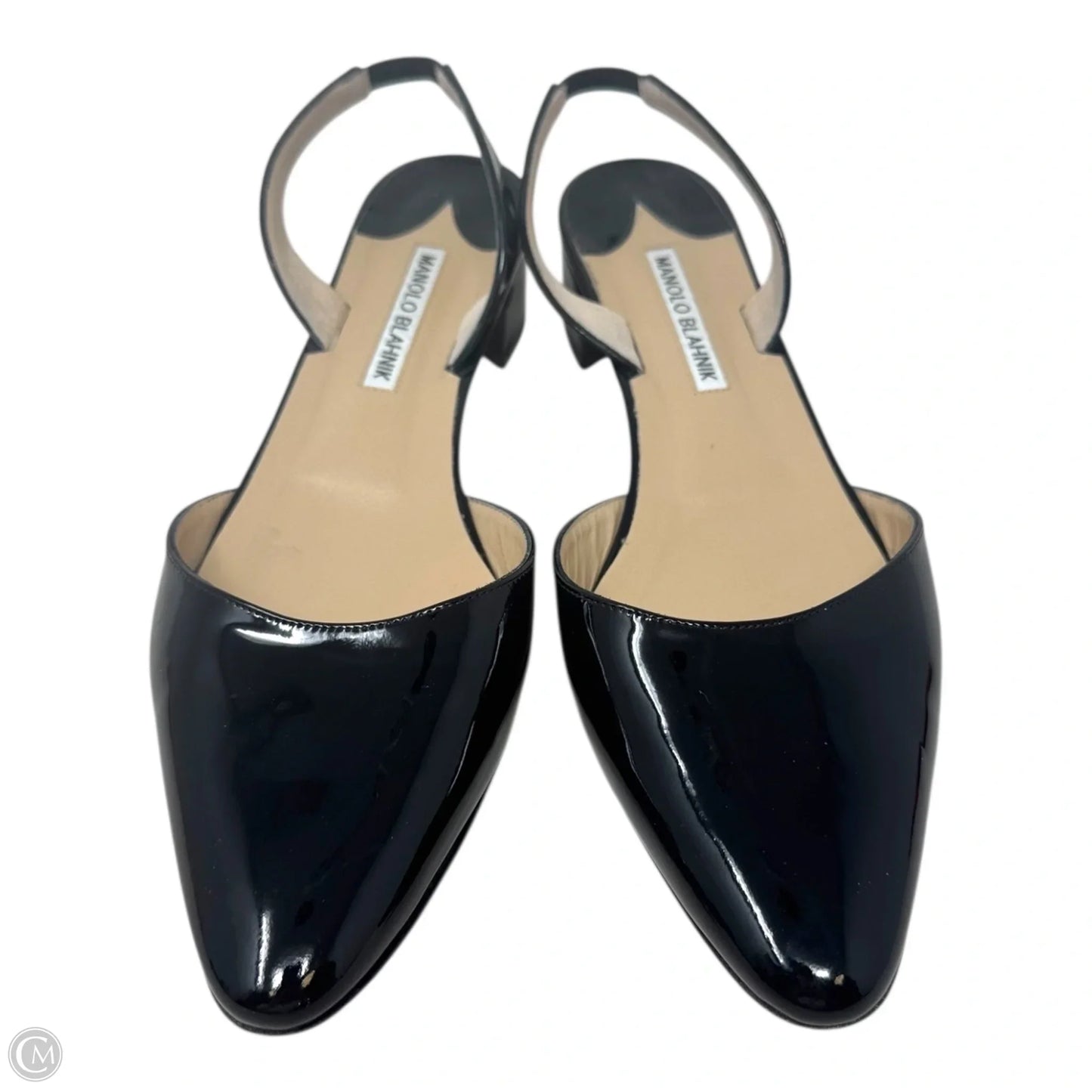 Aspro Patent Slingback Shoes Luxury Designer By Manolo Blahnik In Black, Size: 9.5 (IT 39.5)