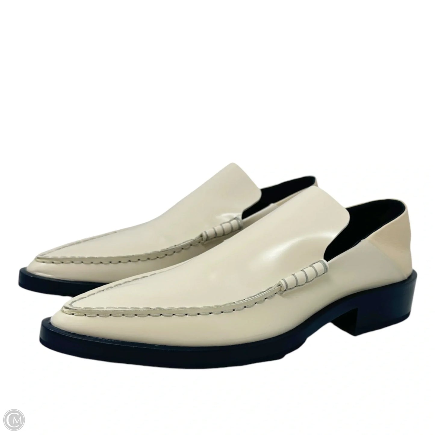 Moccasino Pointed Toe Leather Loafers Luxury Designer By Jil Sander In Bone, Size: 6