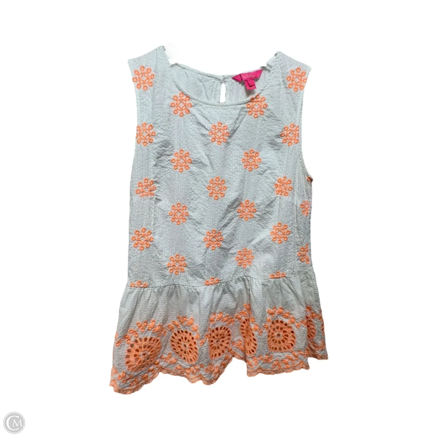 Lilliana Top Designer By Lilly Pulitzer In Cantaloupe Embroidered Seersucker, Size: M