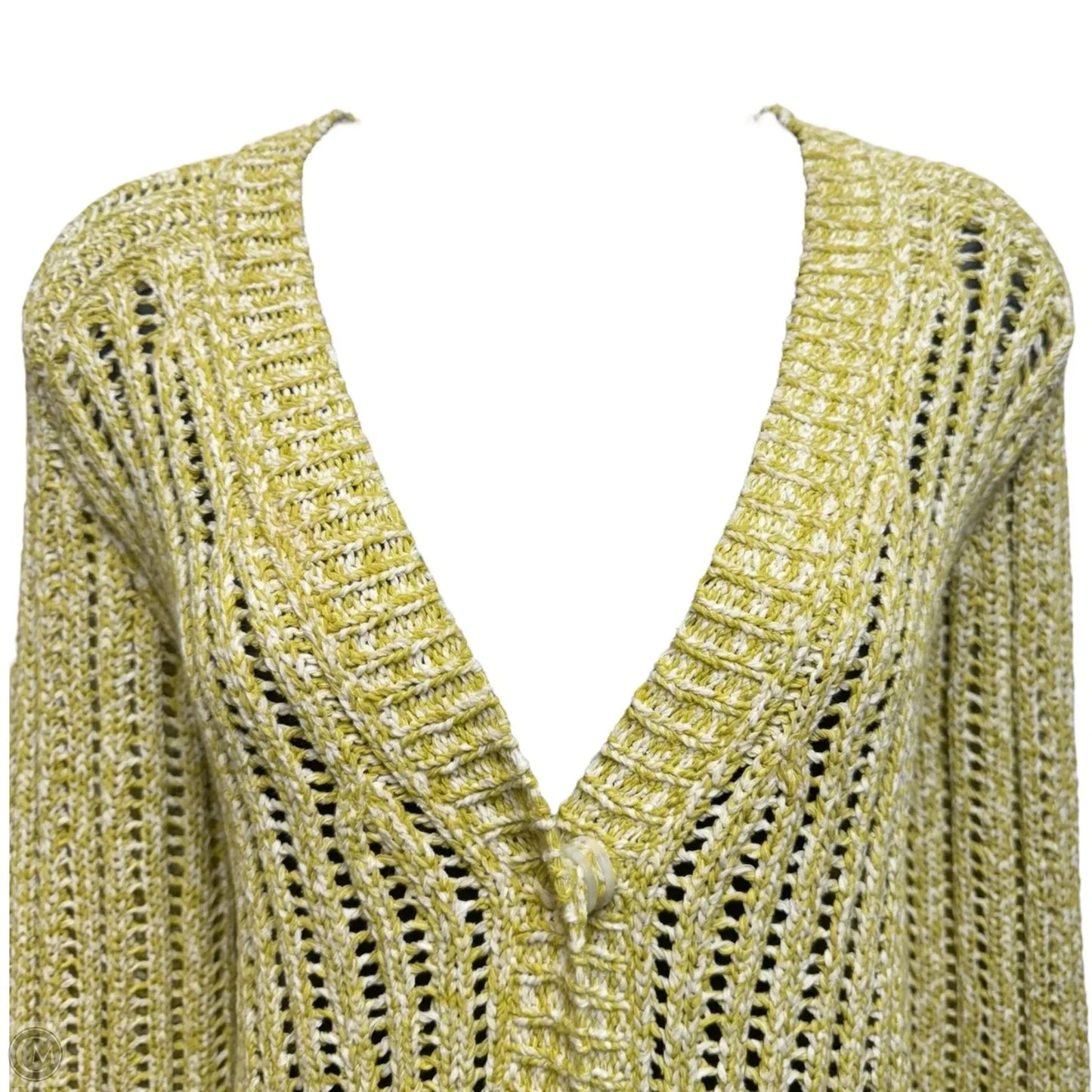 Open Knit Sweater Cardigan Designer By Lafayette 148 In Green, Size: S