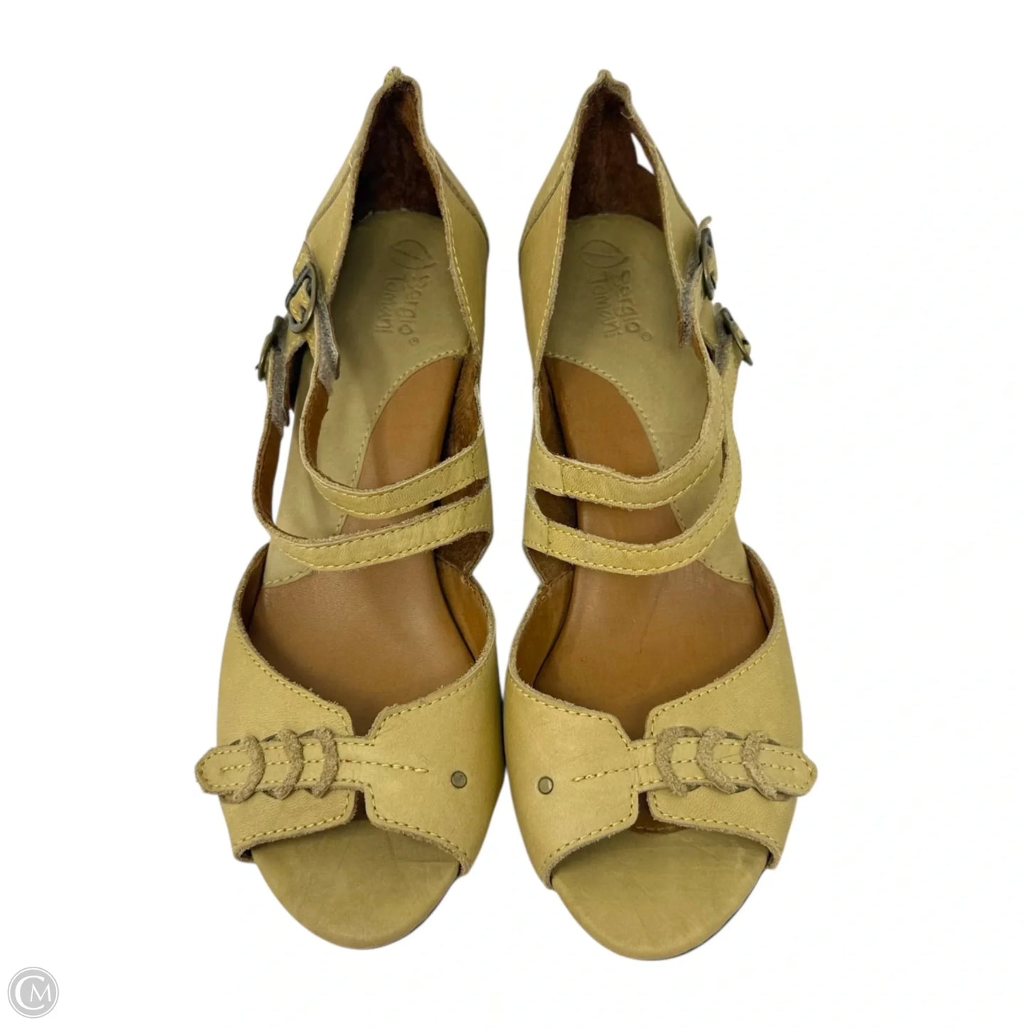 Sporcare Miel Shella Peep Toe Leather Sandals By Sergio Tomani In Yellow, Size: 9