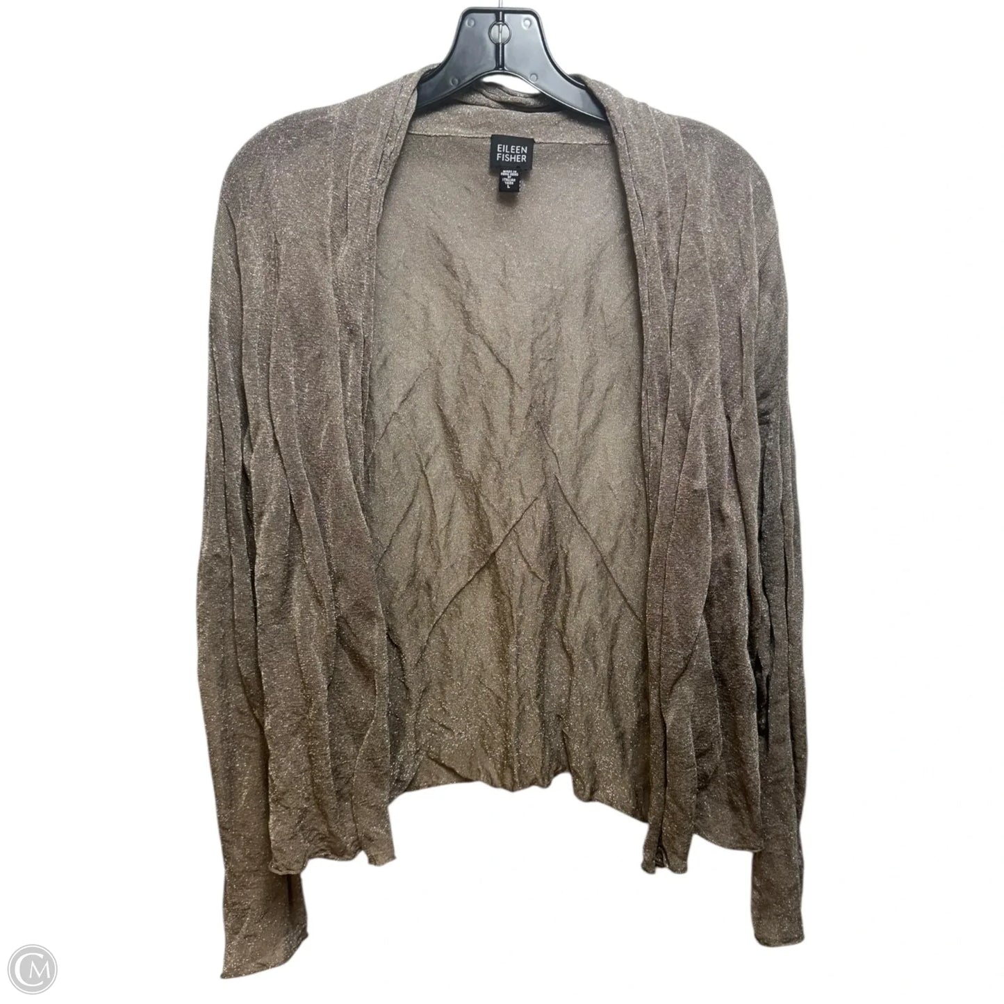 Metallic Sweater Cardigan By Eileen Fisher In Taupe, Size: L