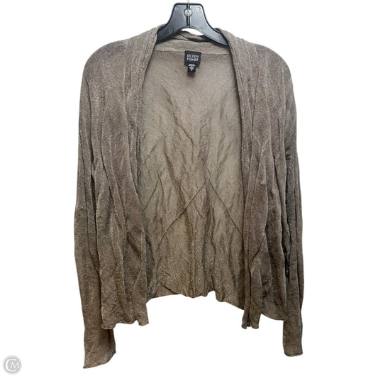 Metallic Sweater Cardigan By Eileen Fisher In Taupe, Size: L