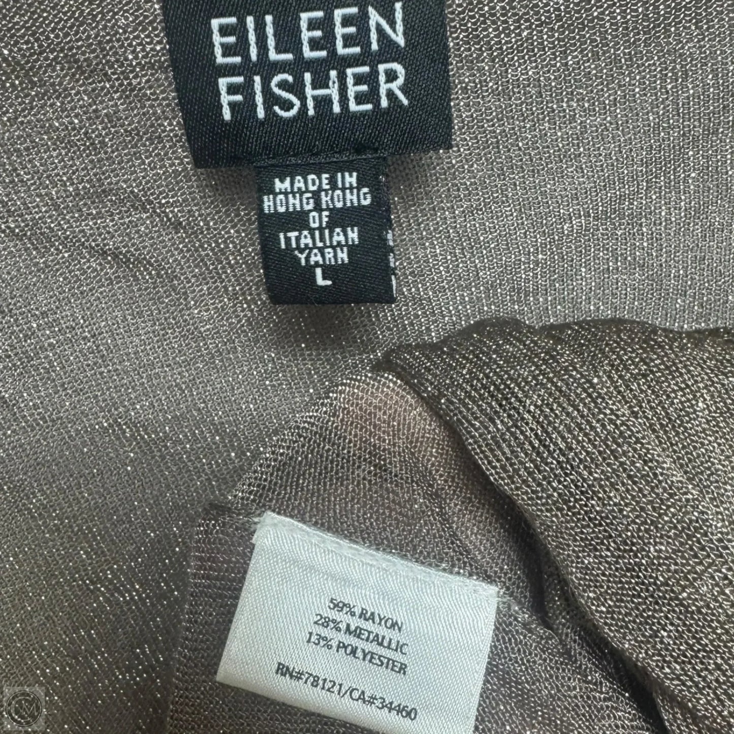 Metallic Sweater Cardigan By Eileen Fisher In Taupe, Size: L