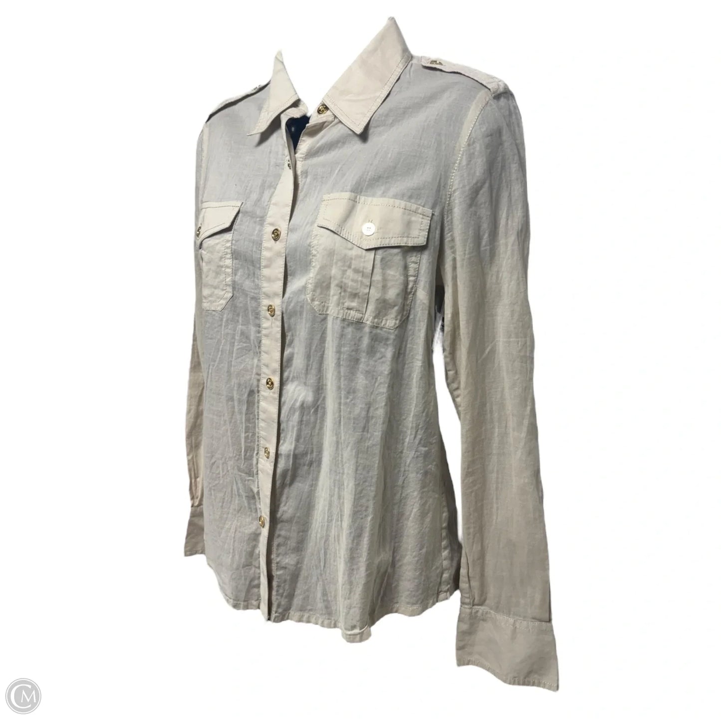 Thin Cotton Top Long Sleeve Designer By Tory Burch In Cream, Size: 4