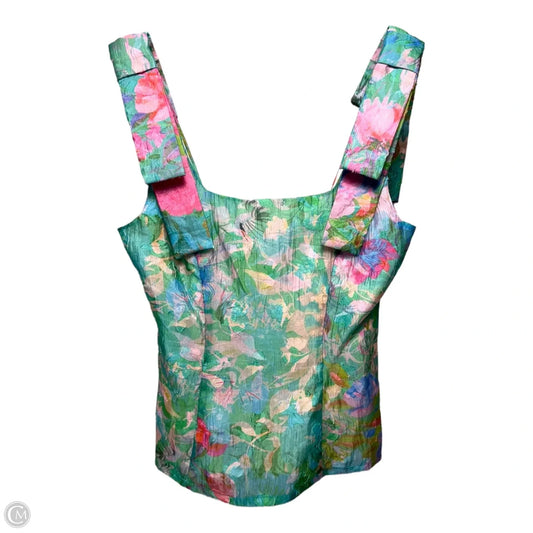 Bea Sleeveless Bow Shoulder Detail Square Neck Coordinating Peplum Top By Abbey Glass In Watercolor Floral Print, Size: XS