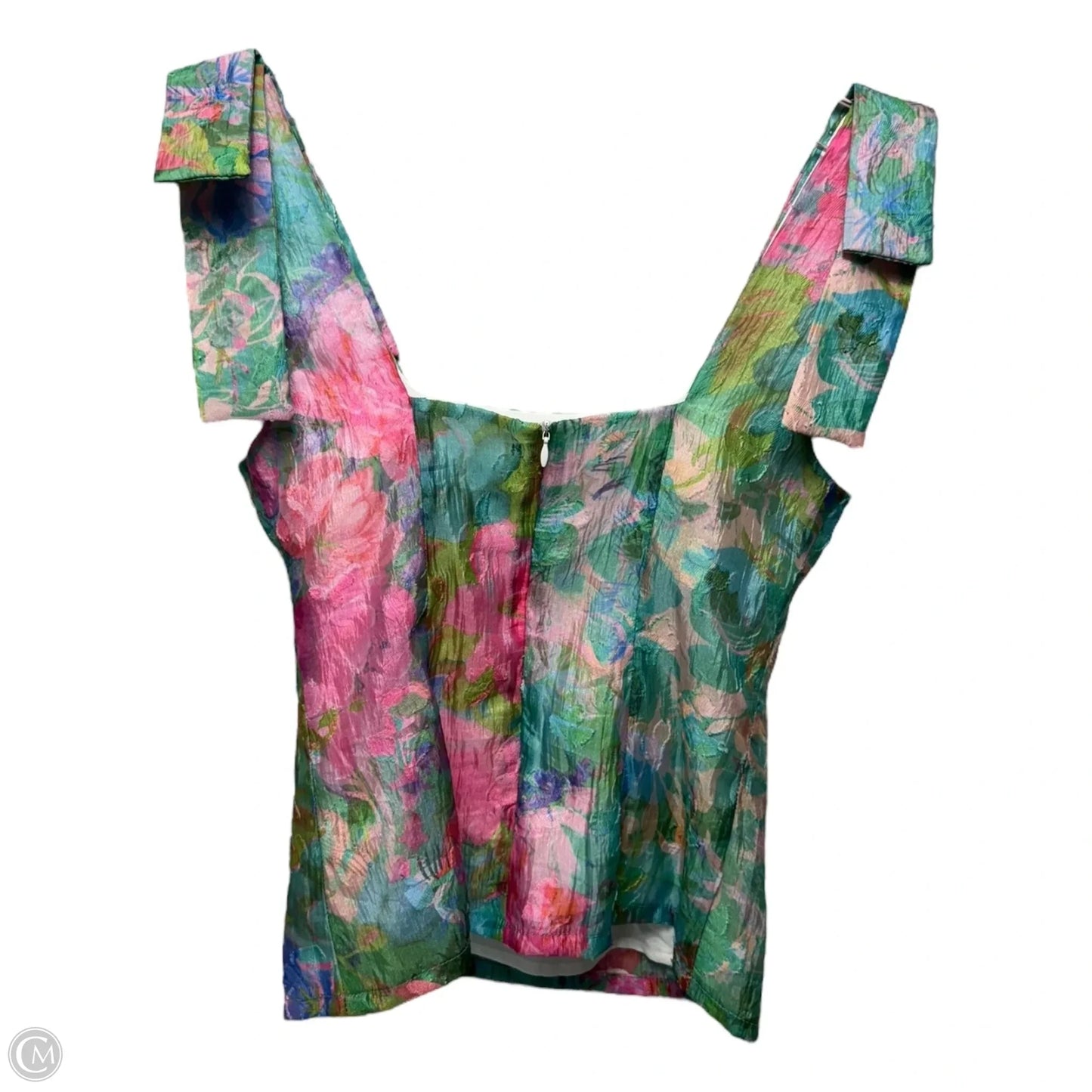 Bea Sleeveless Bow Shoulder Detail Square Neck Coordinating Peplum Top By Abbey Glass In Watercolor Floral Print, Size: XS
