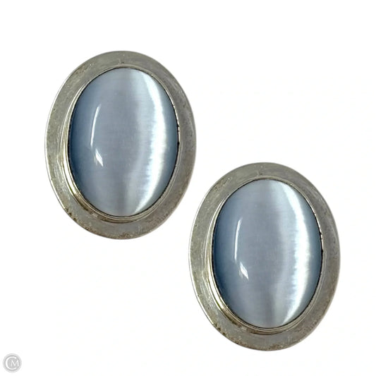 Blue Cat’s Eye Glass & Sterling Silver Clip Earrings