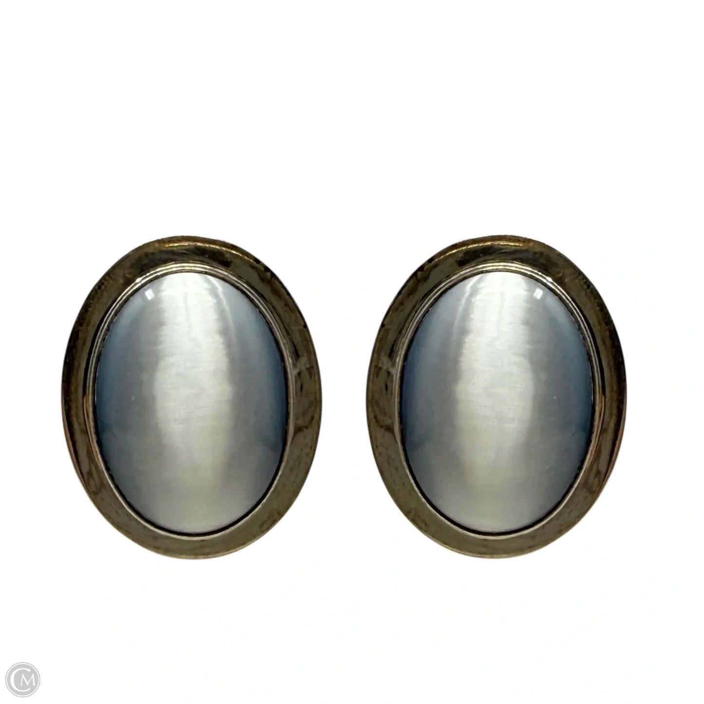 Blue Cat’s Eye Glass & Sterling Silver Clip Earrings