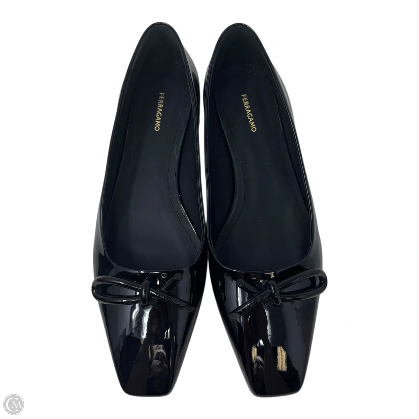 Annie Patent Flats Shoes Luxury Designer By Ferragamo In Black, Size: 8.5