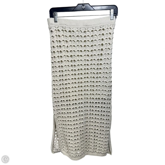 Heart Open Knit Crochet Midi Skirt By Freshman 1996 In Cream, Size: M