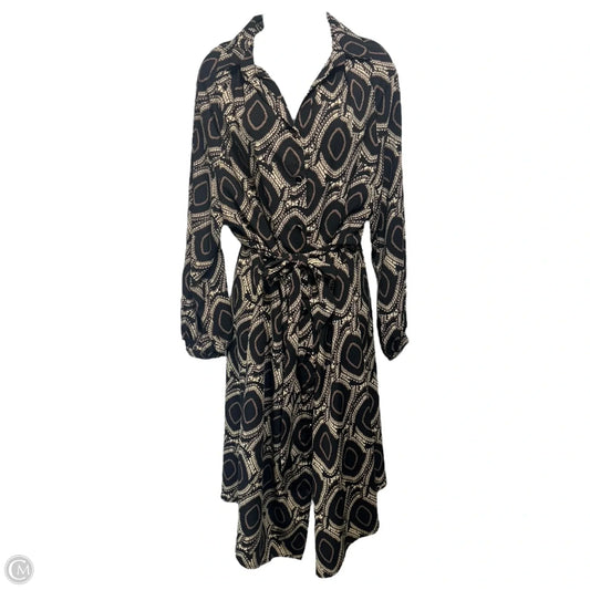 Belted Midi Shirt Dress By Jeff Gallano In Black & Cream, Size: 2