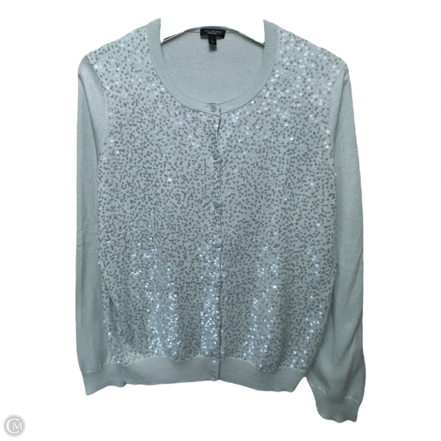 Silk-Cotton Blend Sweater Cardigan By Talbots In Aqua, Size: L