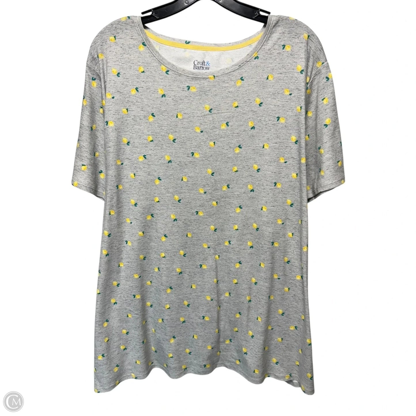 Top Short Sleeve By Croft And Barrow In Grey & Yellow, Size: 3x