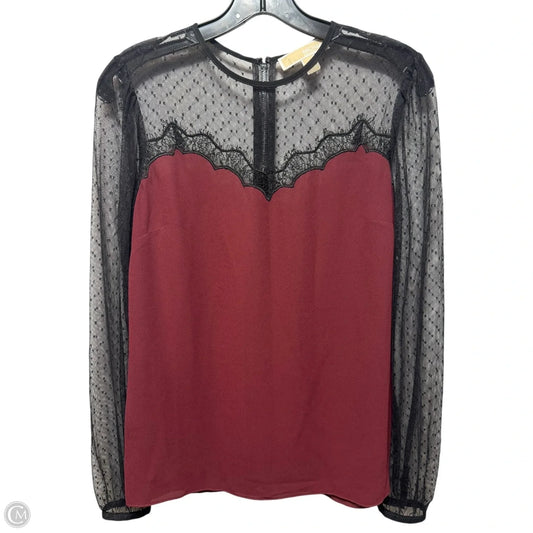 Lace Illusion Top Long Sleeve By Michael By Michael Kors In Maroon, Size: S