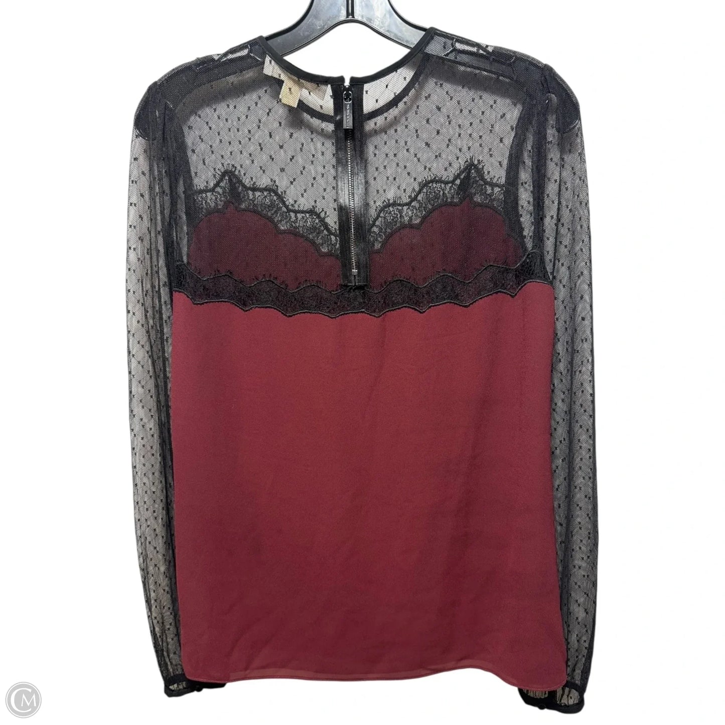 Lace Illusion Top Long Sleeve By Michael By Michael Kors In Maroon, Size: S