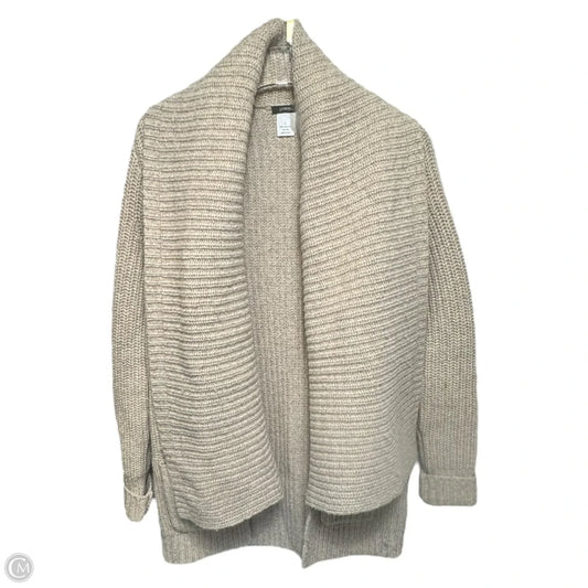 Lambs Wool Shawl Collar Open Front Cardigan Sweater By J. Crew In Beige Print, Size: S
