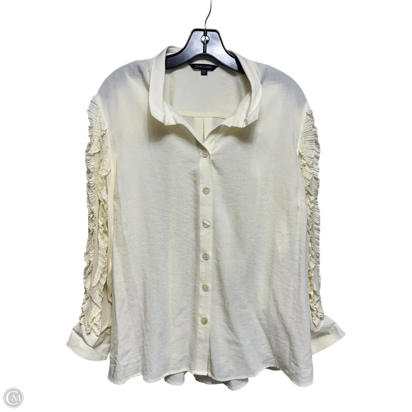 Essentials Ruffle Top Long Sleeve By John Mark In Cream, Size: Xlp