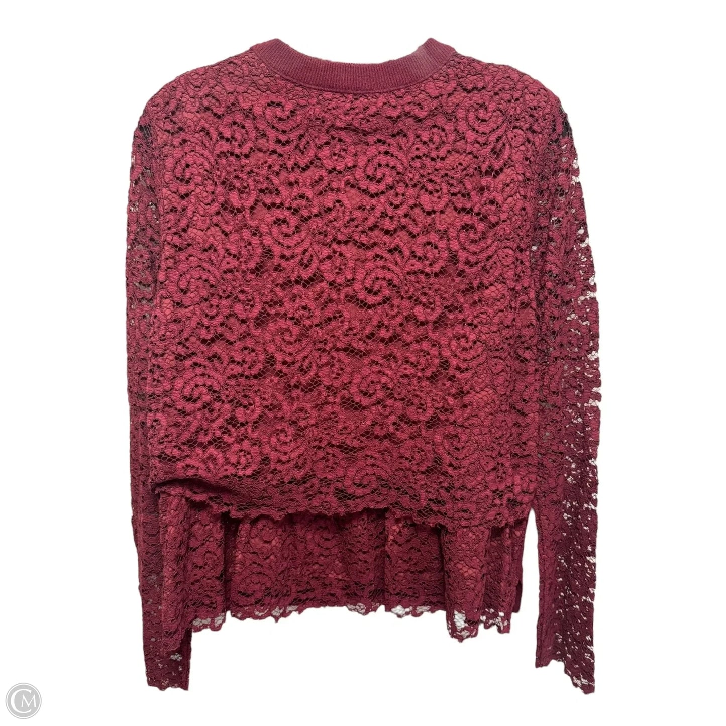 Lace & Merino Wool Top Long Sleeve Designer By Tory Burch In Maroon, Size: S