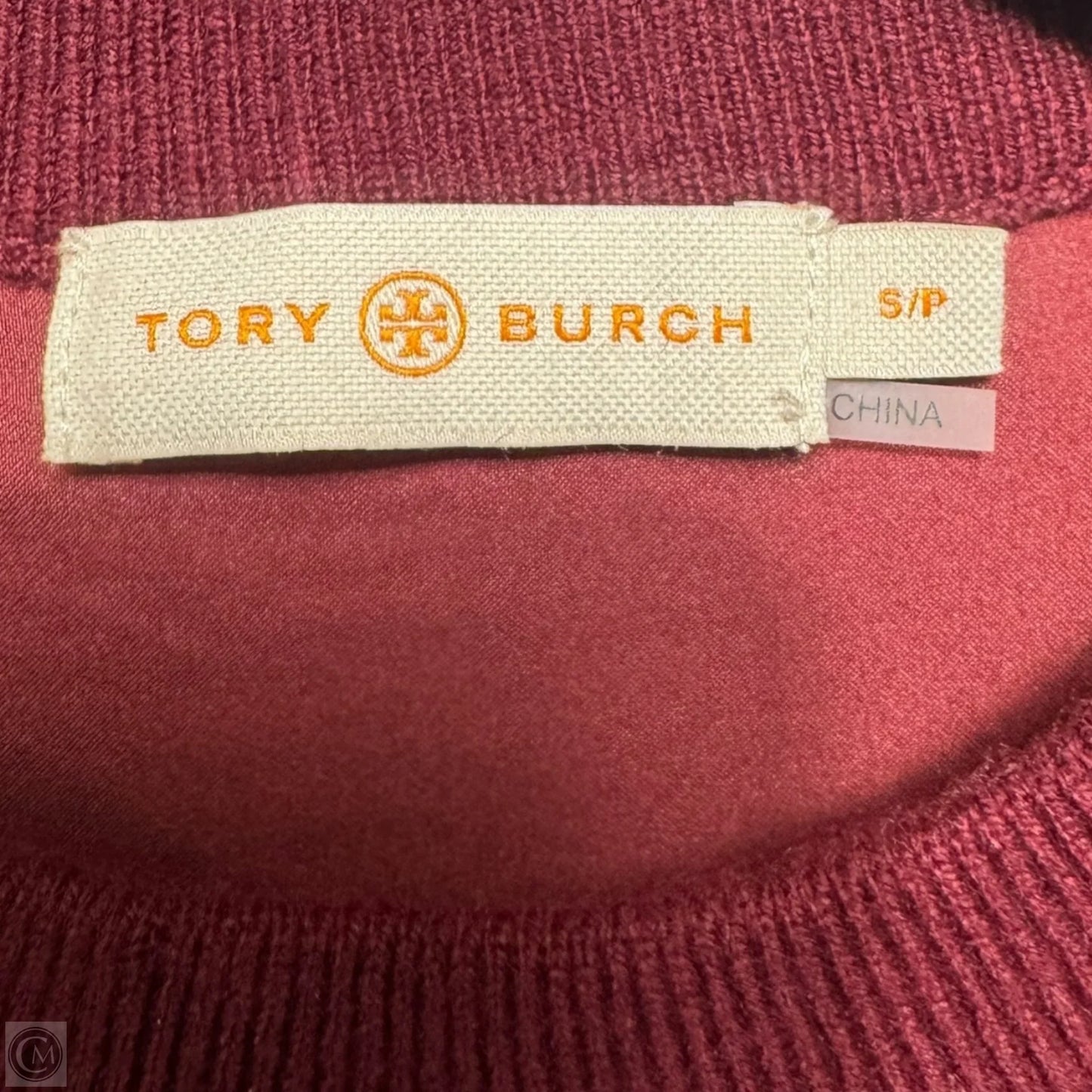 Lace & Merino Wool Top Long Sleeve Designer By Tory Burch In Maroon, Size: S