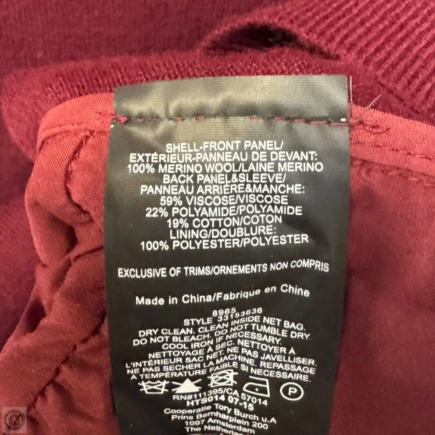 Lace & Merino Wool Top Long Sleeve Designer By Tory Burch In Maroon, Size: S