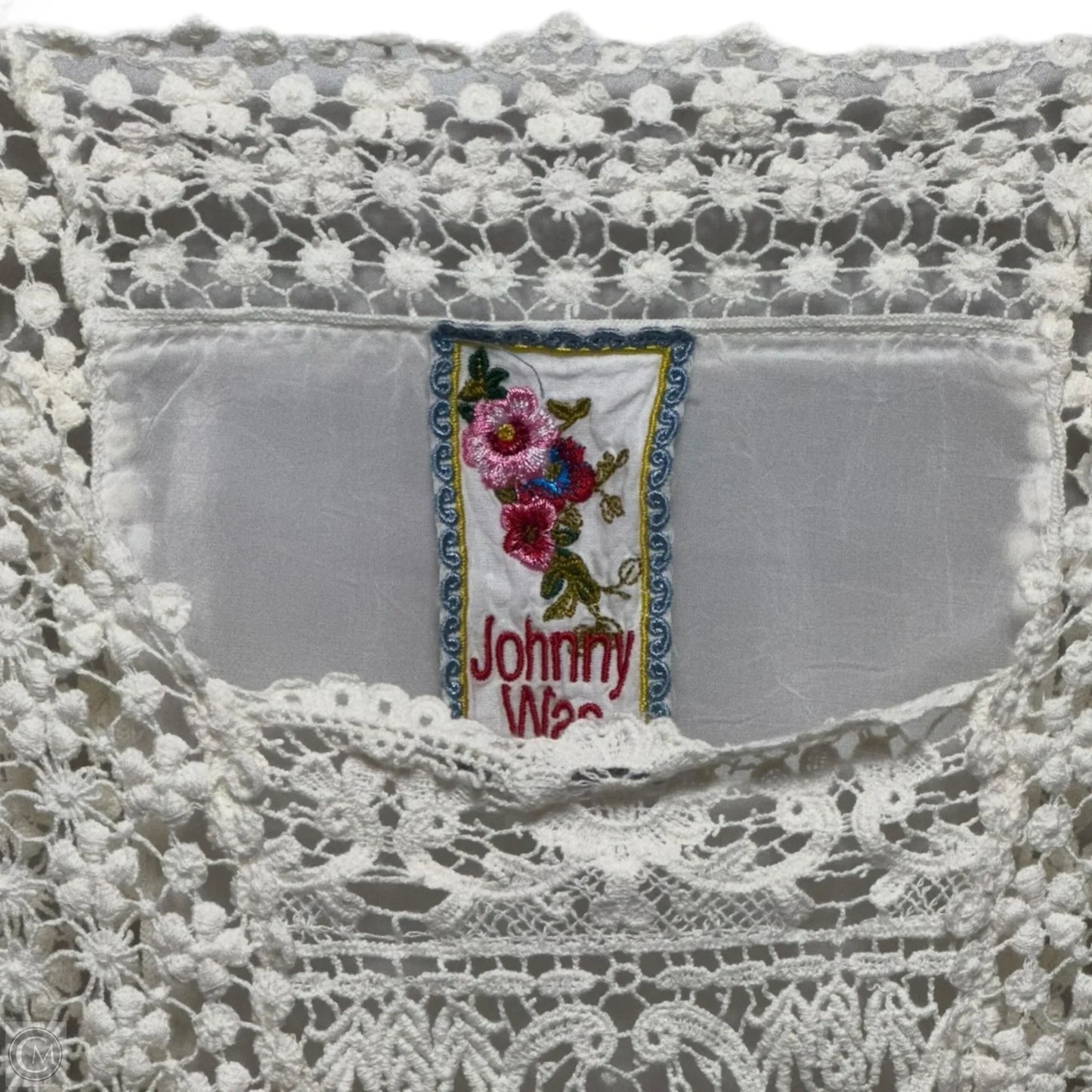 Crochet Lace Embroidered Tunic Short Sleeve By Johnny Was In Cream, Size: S