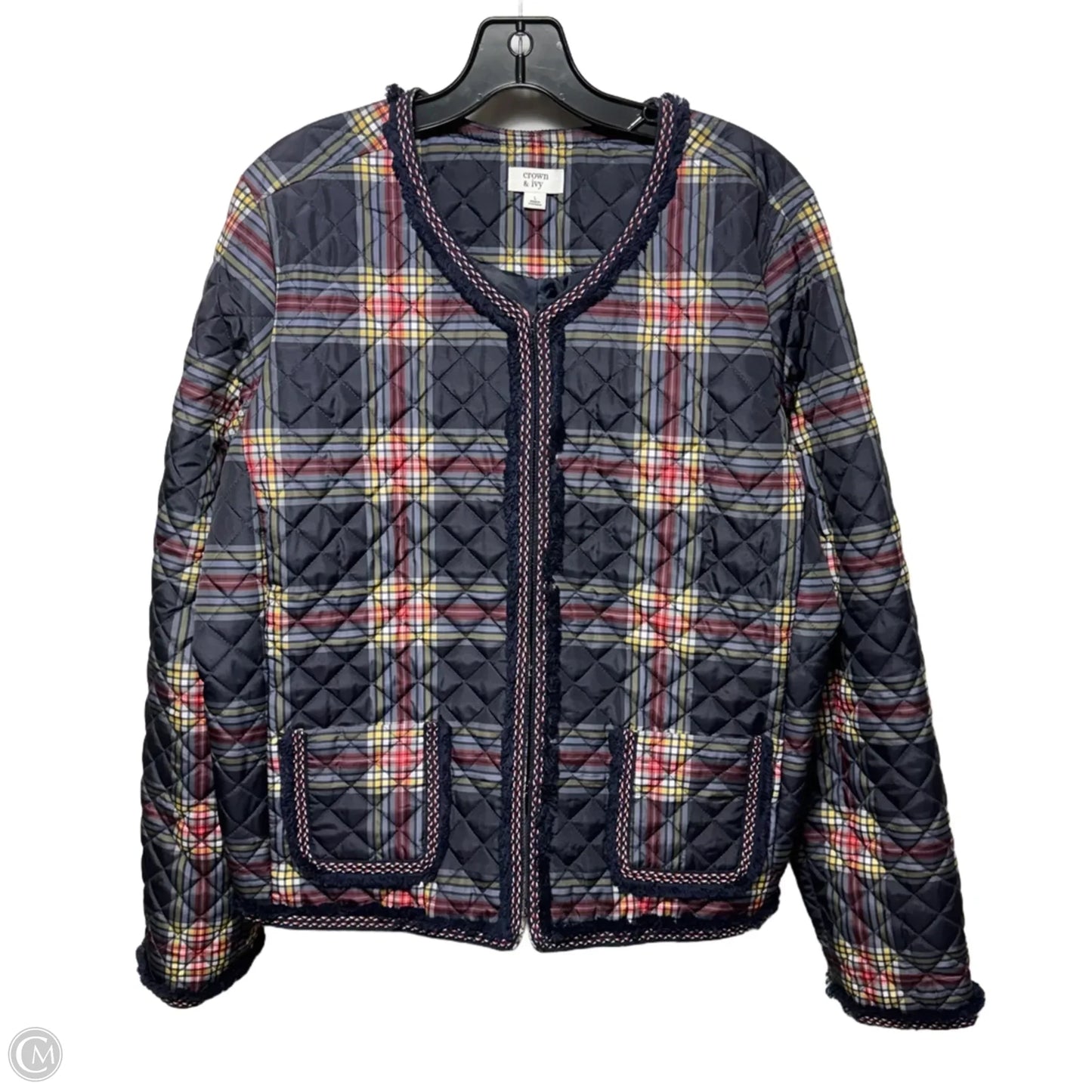 Quilted Lightweight Puffer Jacket By Crown & Ivy In Plaid Pattern, Size: L