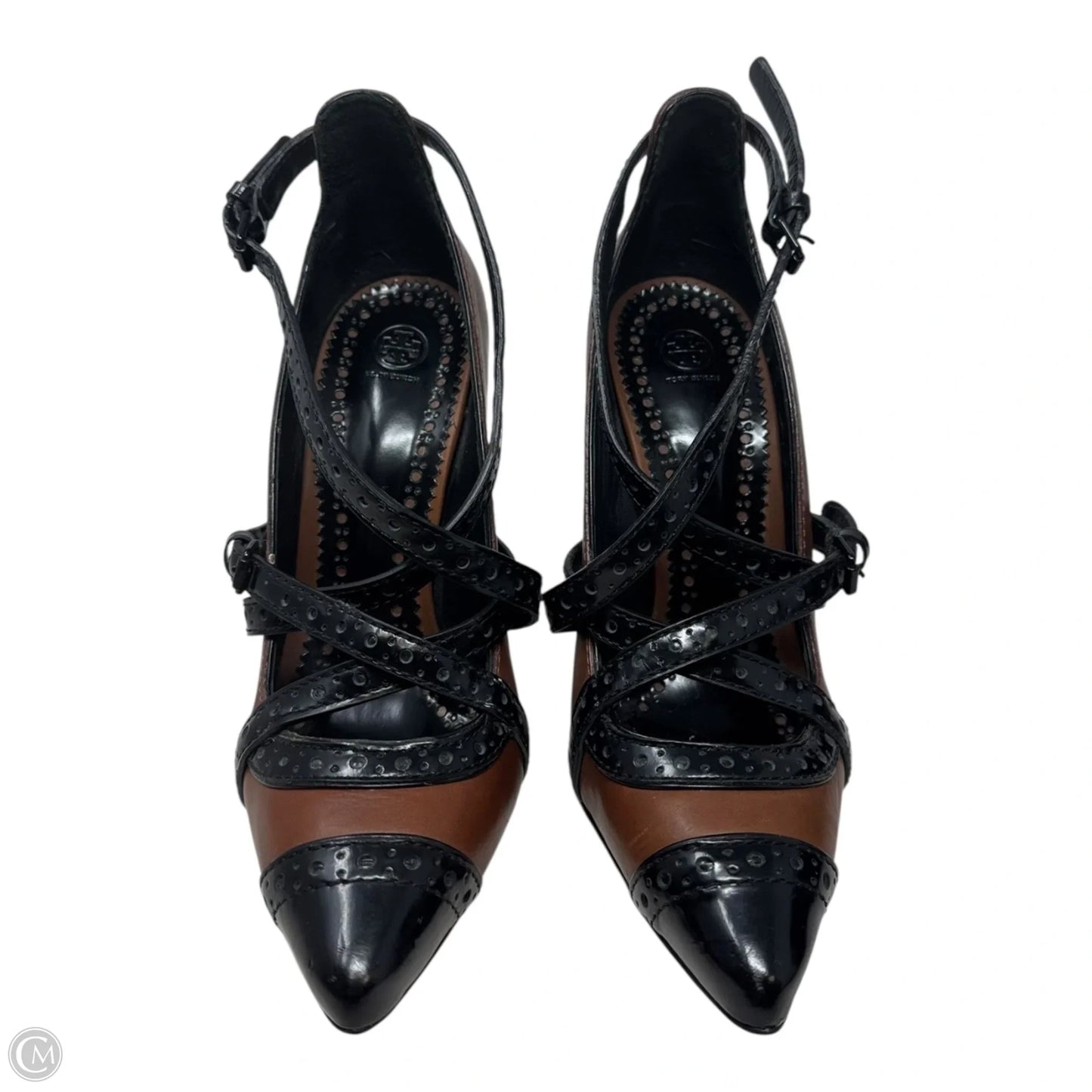 Judith Brogue Stilettos Pumps Designer By Tory Burch In Black & Honey Brown, Size: 6.5