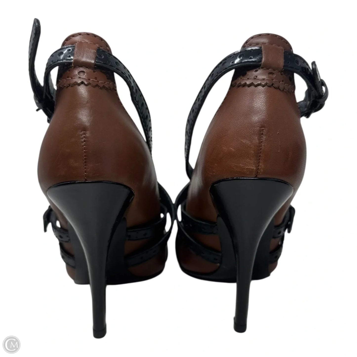Judith Brogue Stilettos Pumps Designer By Tory Burch In Black & Honey Brown, Size: 6.5