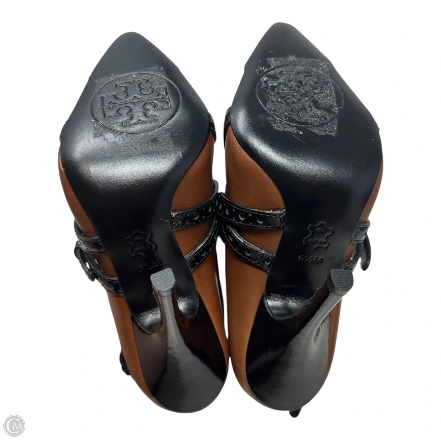 Judith Brogue Stilettos Pumps Designer By Tory Burch In Black & Honey Brown, Size: 6.5