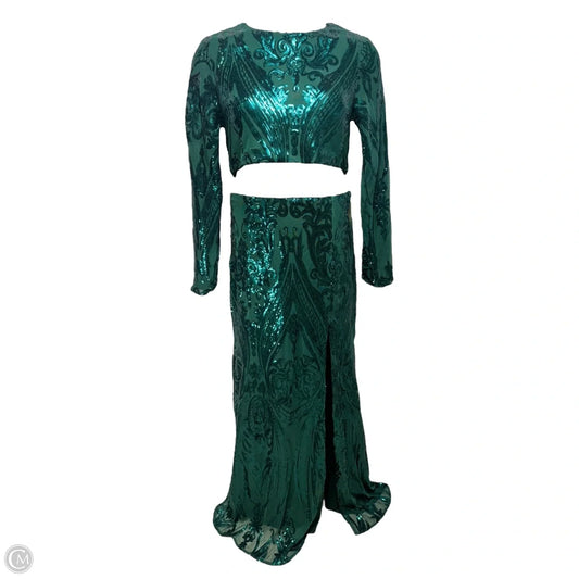 Luxe Aesthetic Green Sequin Long Sleeve Two-Piece Maxi Dress By Lulus In Green, Size: XL