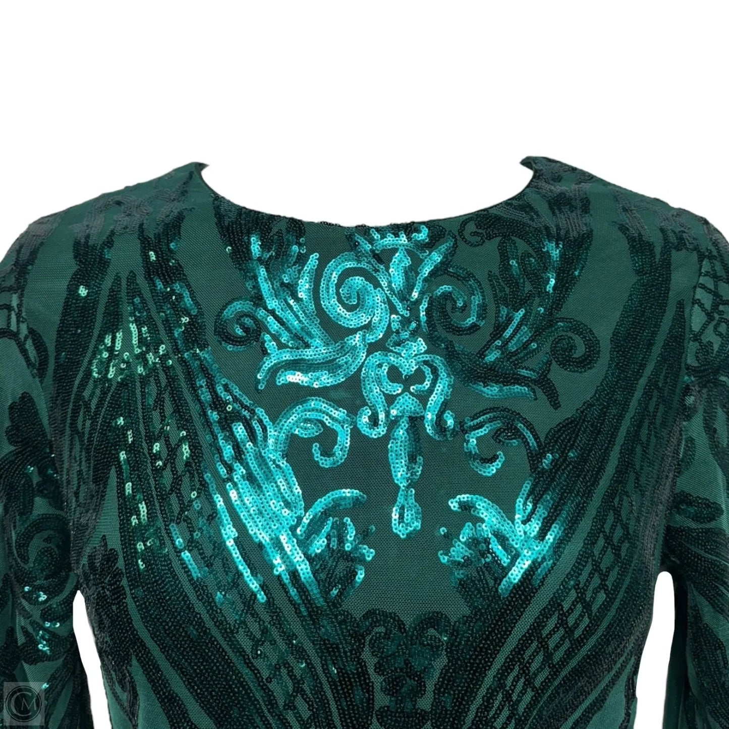 Luxe Aesthetic Green Sequin Long Sleeve Two-Piece Maxi Dress By Lulus In Green, Size: XL