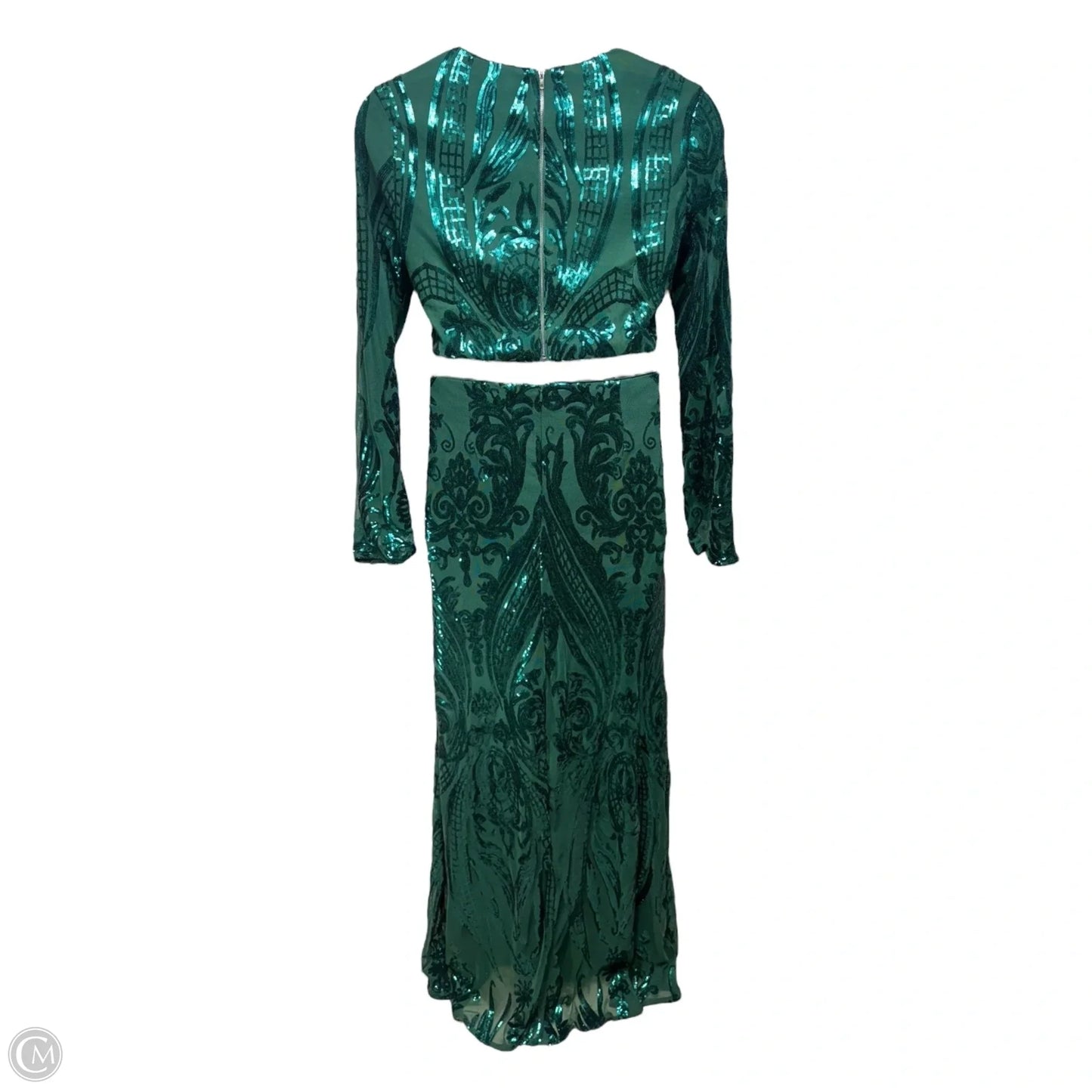 Luxe Aesthetic Green Sequin Long Sleeve Two-Piece Maxi Dress By Lulus In Green, Size: XL