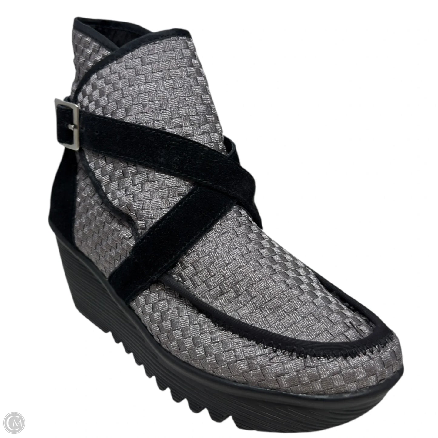 Villamore Woven Buckle Strap Wedge Booties By Bernie Mev In Grey, Size: 8