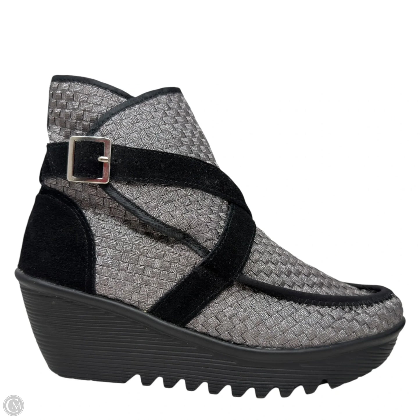 Villamore Woven Buckle Strap Wedge Booties By Bernie Mev In Grey, Size: 8