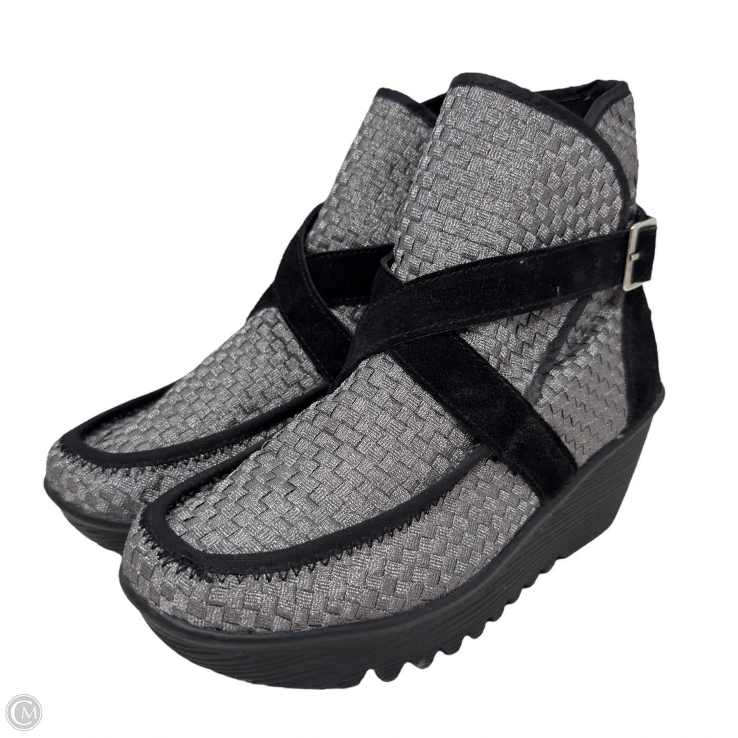 Villamore Woven Buckle Strap Wedge Booties By Bernie Mev In Grey, Size: 8