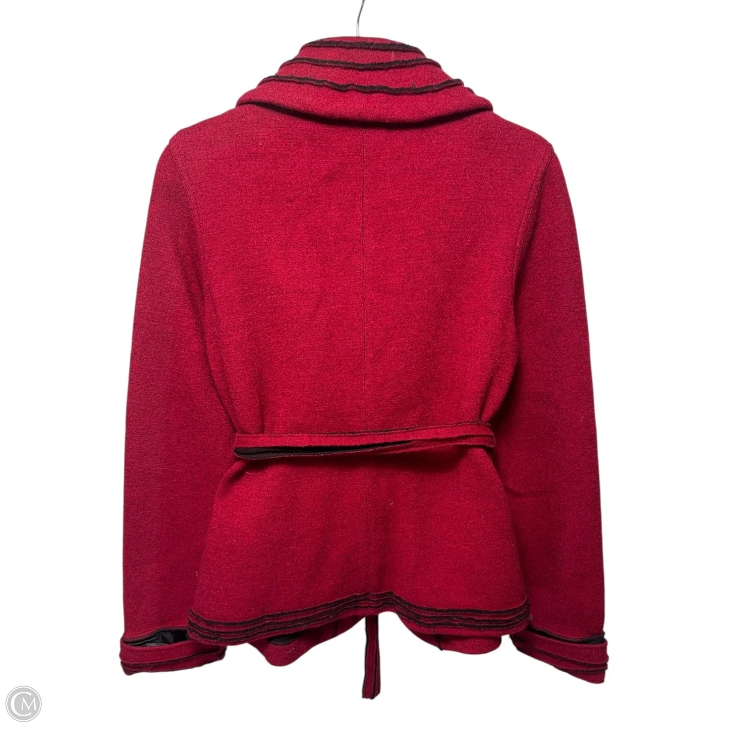 Belted Wool Sweater Cardigan By Icelandic Design In Red, Size: M
