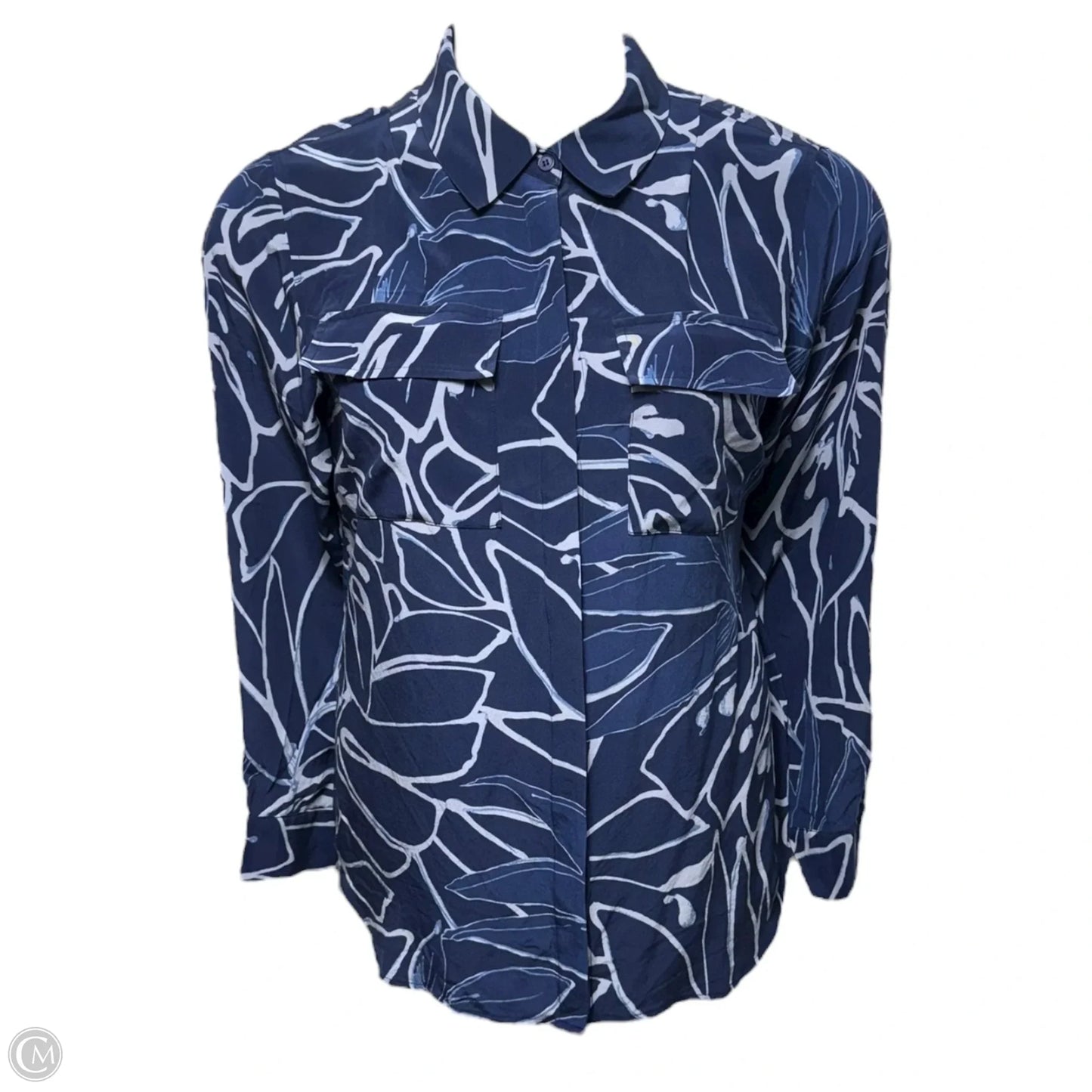 Silk Blouse Designer By Lafayette 148 In Navy, Size: M