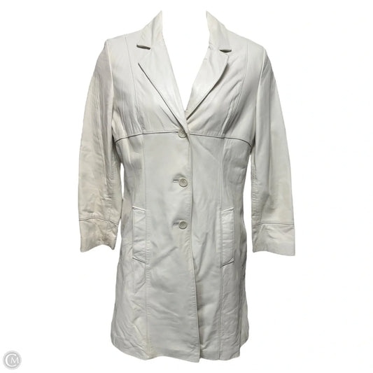 Vintage Leather Coat By Wilsons Leather In Cream, Size: L